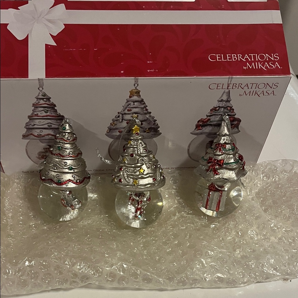 Mikasa Celebrations Silver Christmas Tree Glass Ornaments - Set of 3